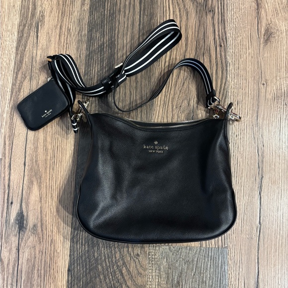 kate spade Handbags - Kate Spade Black Shoulder Bag with Striped Strap